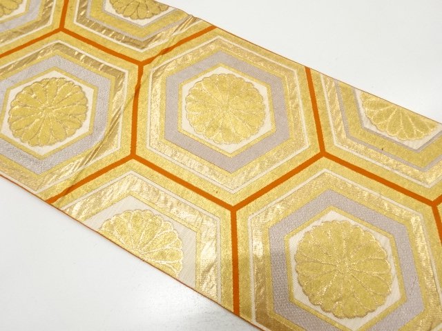JAPANESE KIMONO / ANTIQUE FUKURO OBI / WOVEN KIKKO & KIKU
